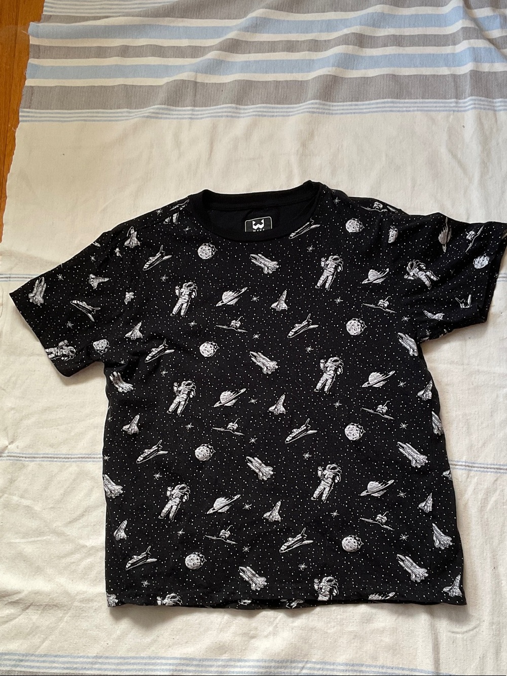 Black Space-Print Short Sleeve Tee
